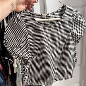 Black & White Gingham Puff Sleeve Crop Top XL